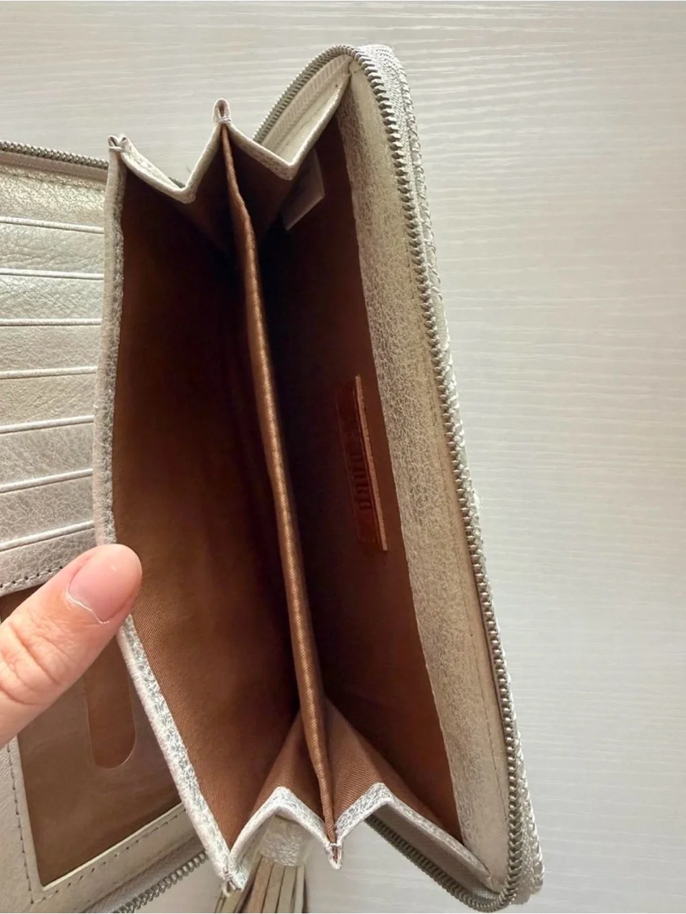 HOBO Metallic Silver Zip-Around Tassel Wallet